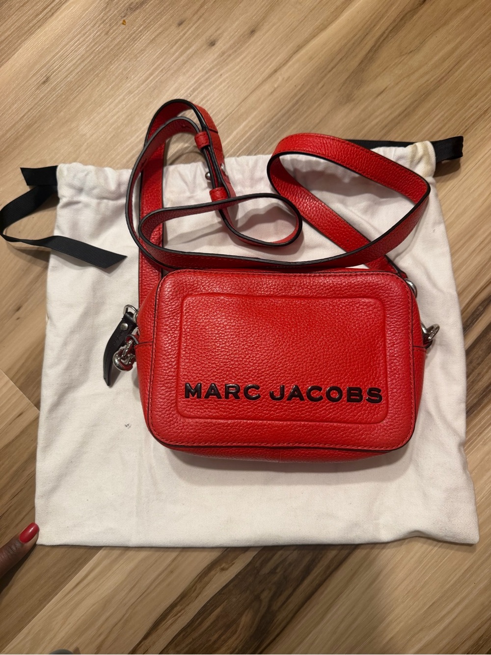 Marc Jacobs Red Pebbled Leather Camera Crossbody with Black Logo